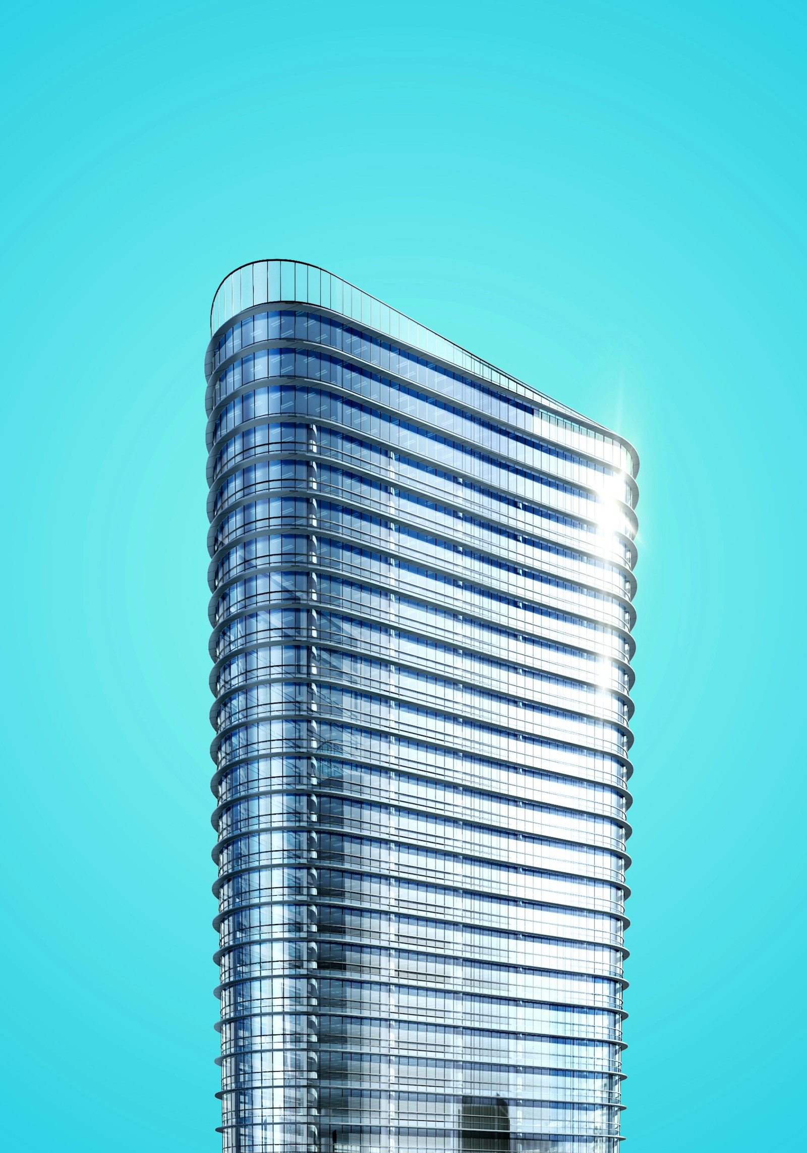 Glass building façade with a structured geometric pattern